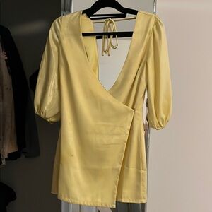 Privacy Please Yellow Wrap Dress